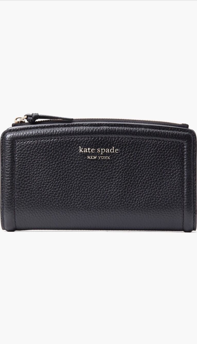 kate spade Knott Pebbled Leather Zip Slim Continental Wallet - Black NWT K5614